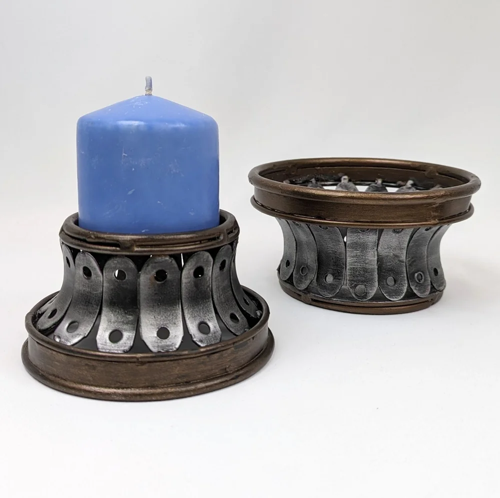 Pillar Candle Holders Steel & Brasstone Steampunk Industrial Medieval Gothic